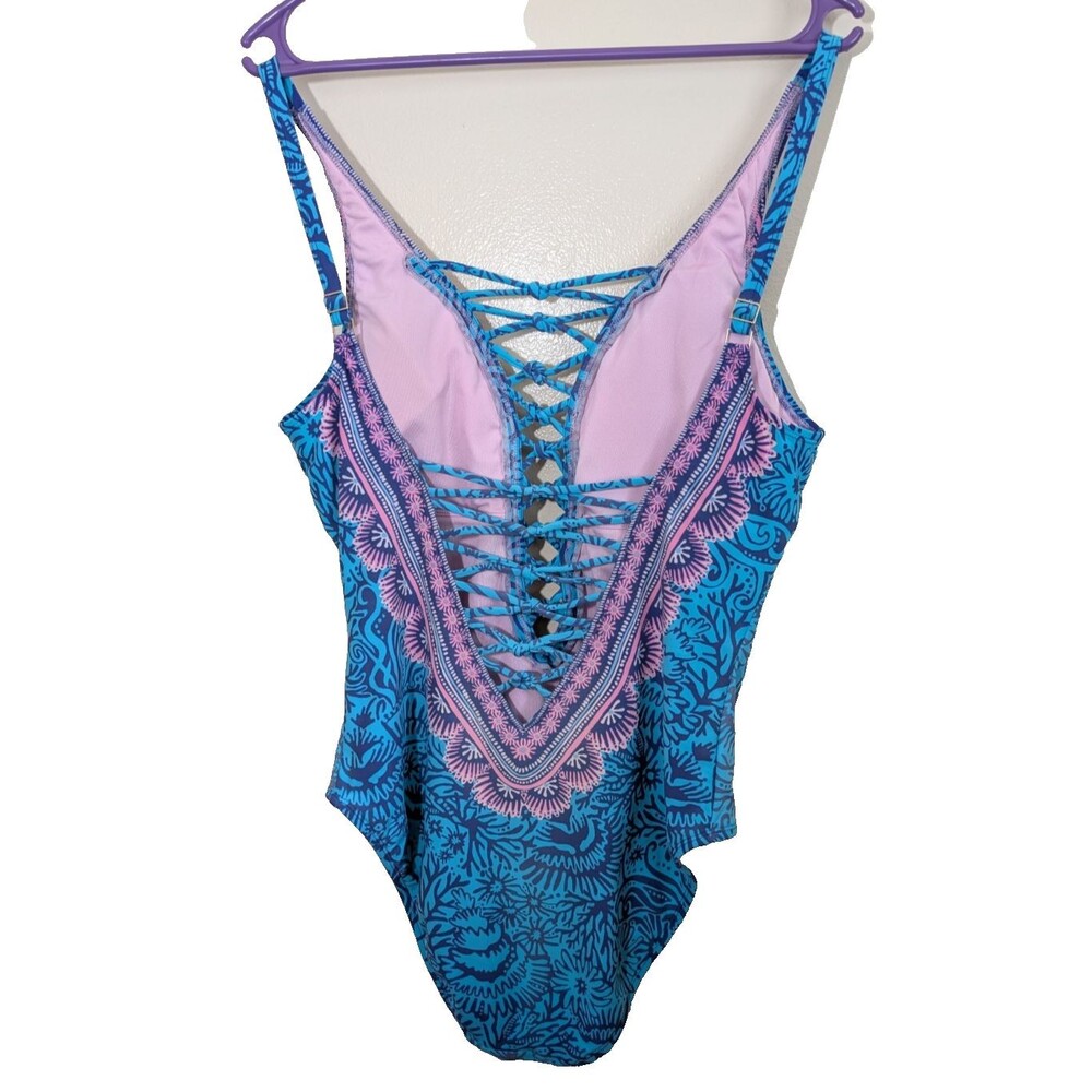 Lilly Pulitzer Lattice One Piece Swimsuit Boho Preppy Beach Vacation Size 12 - Picture 3 of 15